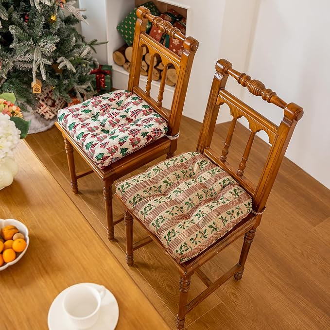 vctops Christmas U-Shaped Chair Cushions with Ties (Pattern J,16"x16") | Soft Comfortable Linen Textured Chair Pads Non Slip Seat Cushions for Indoor Dining Room and Kitchen Chairs - Image 5