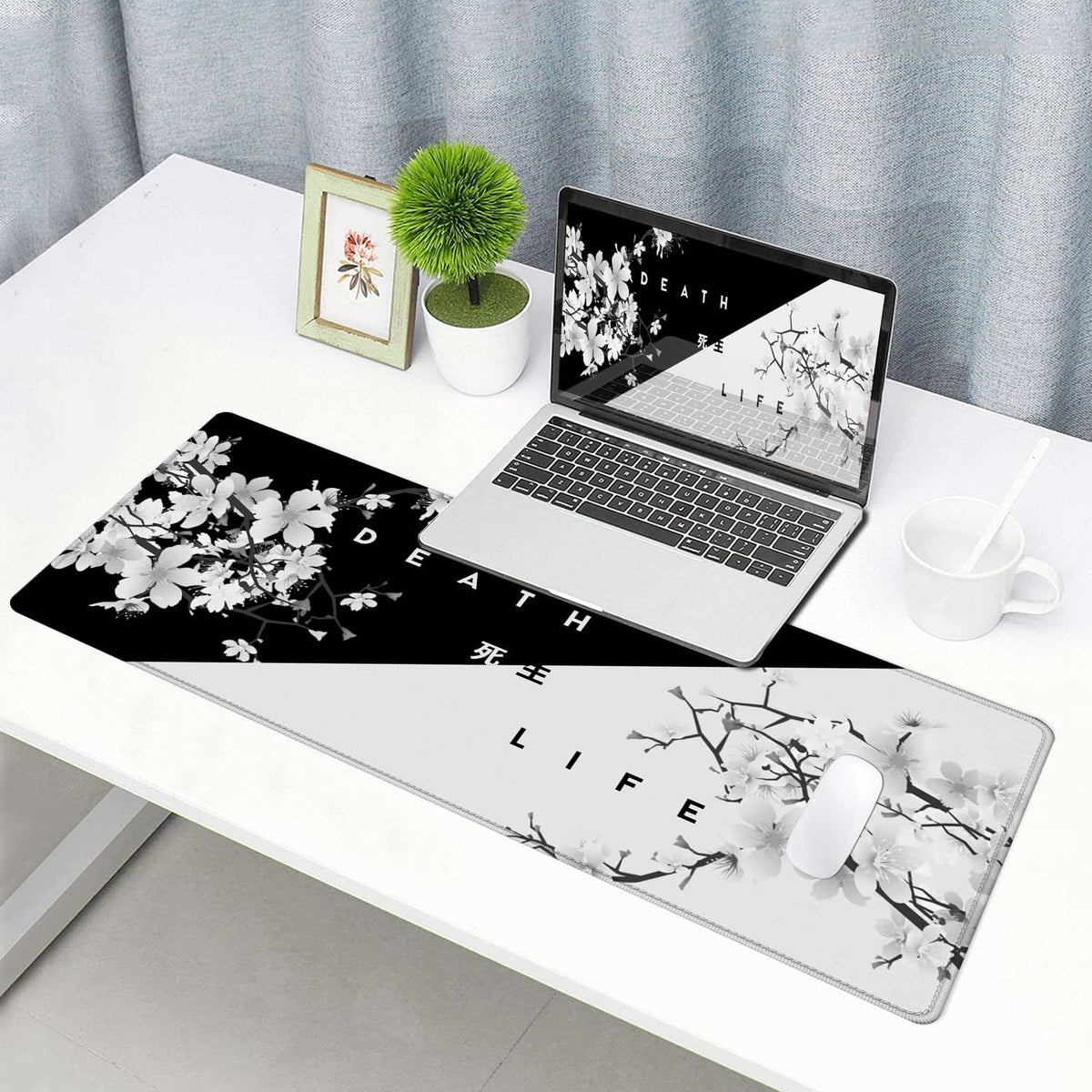 Gaming Mouse Pad, Large Mouse Pads for Desk, Non-Slip Rubber Base Mousepad, Keyboard Mouse Mat Desk Pad with Stitched Edges, 31.5x11.8 inch Sakura Death Life Floral - Image 6