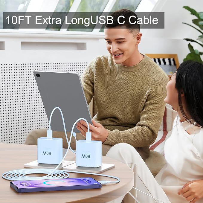 Super Fast Charger Type C 60W USB C Fast Charger Block with 10FT Extra Long Type-C Charging Cord-Super Fast Charging 3.0 for Samsung Galaxy S26 Ultra/S26/S26+/S25 /S24/S23 Ultra-Blue - Image 7
