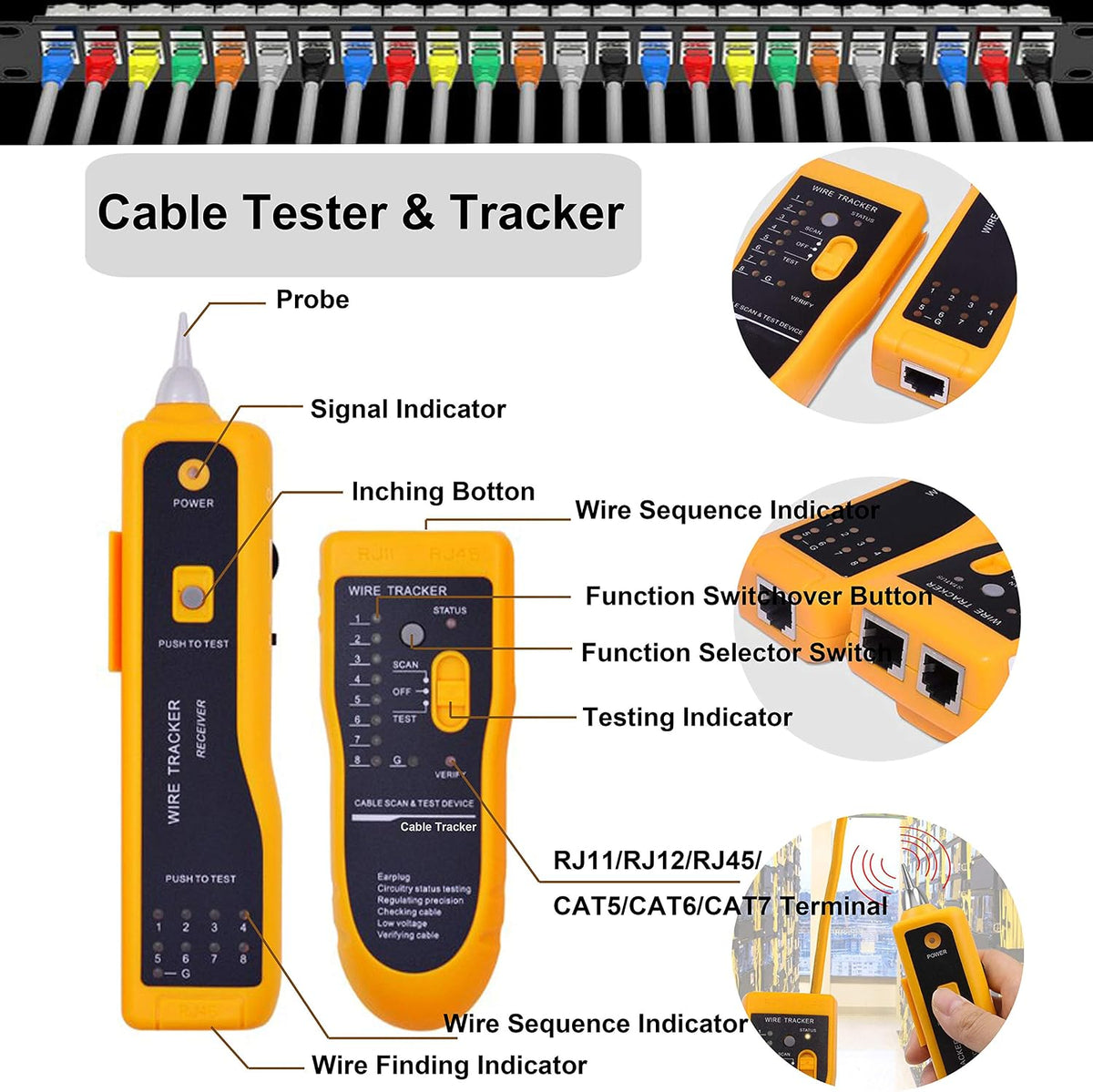TAIWAIN CAT6 Network Crimp Tool Repair Set CAT5 Crimper with RJ45 Connectors for RJ11/RJ12, Network Crimping Wire Stripper Kit with 50PCS Covers, Professional Punch down Cutter(Azure) - Image 4