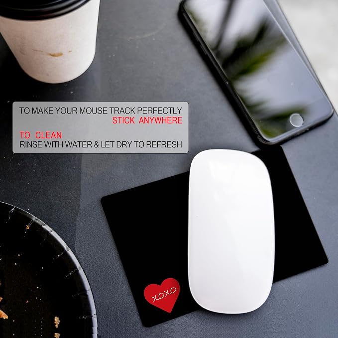 Mouse Pad Adhesive Bottom - Sticks to Any Surface - Portable - Webcam Covers and Screen Cleaner Included (Heart XOXO) - Image 6