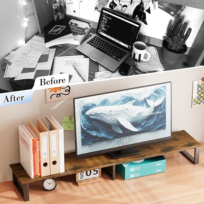 aboxoo 59" Large TV Riser Stand for 32-75 Inch TV, TV Shelf with Steel Legs | Brown TV Riser Stand with Storage, Tabletop TV Riser for Home Living Room, Study Office, Fit TV, Monitor, Laptop - Image 5