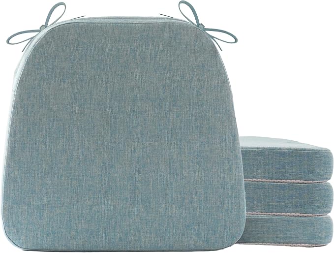 Battilo Chair Cushions for Dining Chairs, Waterproof Kitchen Chair Pads with Non-Slip Backing and Ties, Seat Cushions with Machine Washable Removable Cover, 16"x16"x2", Set of 4, Grayish Blue by BATTILOHOME