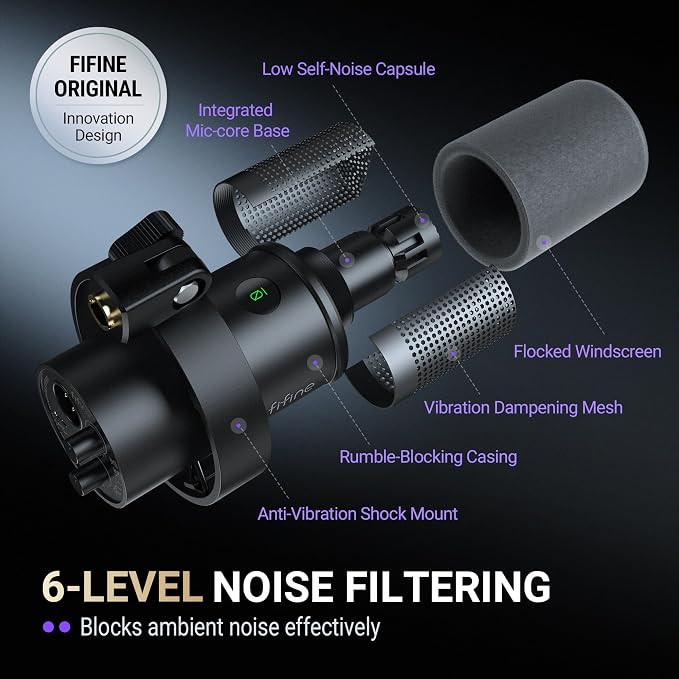 FIFINE AmpliTank K688 Dynamic Microphone, XLR/USB Podcast Recording PC Mic | Streaming Studio Metal Mic with Mute, Headphone Jack, Monitoring Volume Control, Windscreen, for Vocal Voice-Over Gaming - Image 5