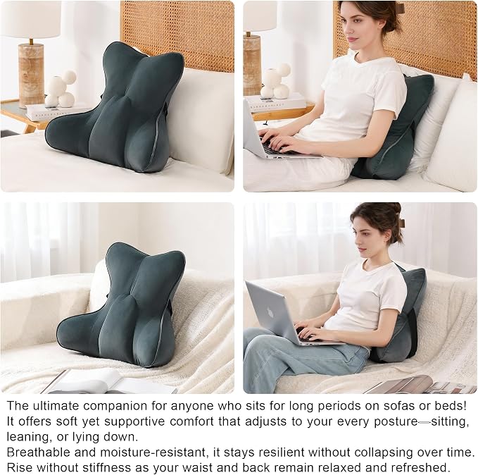 Lumbar Support Pillow(Pat. Pend) for Lower Back Pain Relief – Multi-Functional Ergonomic Lumbar Cushion, Reading Pillow for Office Chair, Car Seat & Sofa,Charcoal Gray - Image 5