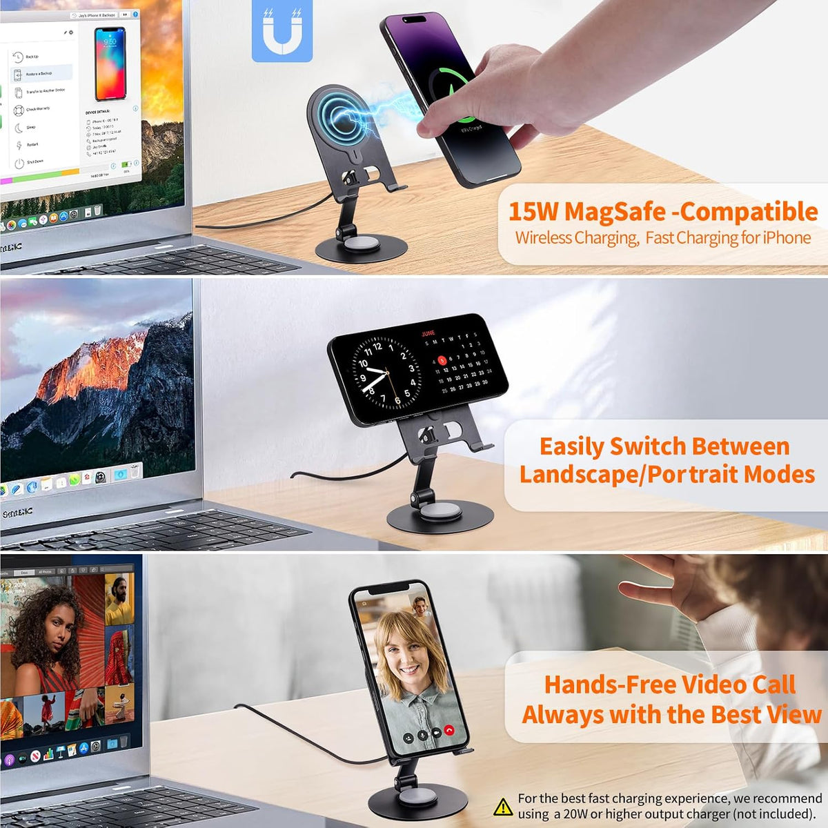 Office Pro Shortcuts Mouse Pad with Magnetic Wireless Charger & Holder Large Desk Mat with Keyboard Shortcuts with 15W Fast Qi Wireless Charging Compatible with iPhone Samsung Smartphones - Image 4