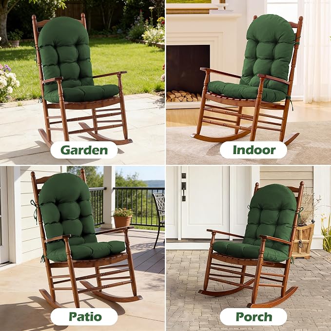 Rocking Chair Cushions, Indoor/Outdoor Adirondack Chair Cushion, Waterproof and Fade-Resistant Rocking Chairs Pads, Non-Slip Tufted High Back Patio Chairs Cushion with Ties, 44x19x4 Inch, Forest Green - Image 7