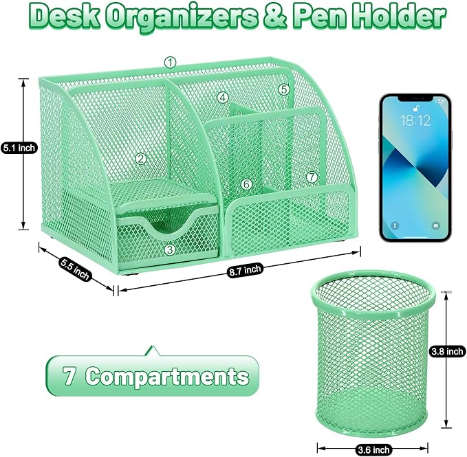 13-in-1 Office Desk Organizer Set for Back to School Supplies Accessories | Organizer Set with Stapler and Tape Dispenser, Pen Holder, Scissors, Ruler, Hole Punch, 2 Pens & More Desk Supplies - Image 2