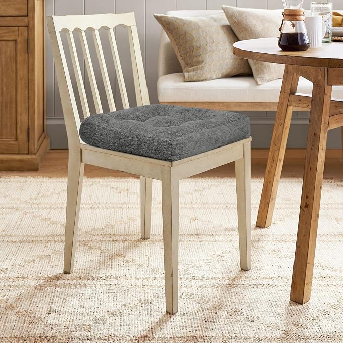 downluxe Chair Cushions for Dining Chairs 4 Pack, Tufted Indoor Chair Pads with Non-Slip Bottom, U-Shaped Kitchen Chair Cushions, 17"x17"x4", Dark Grey - Image 7