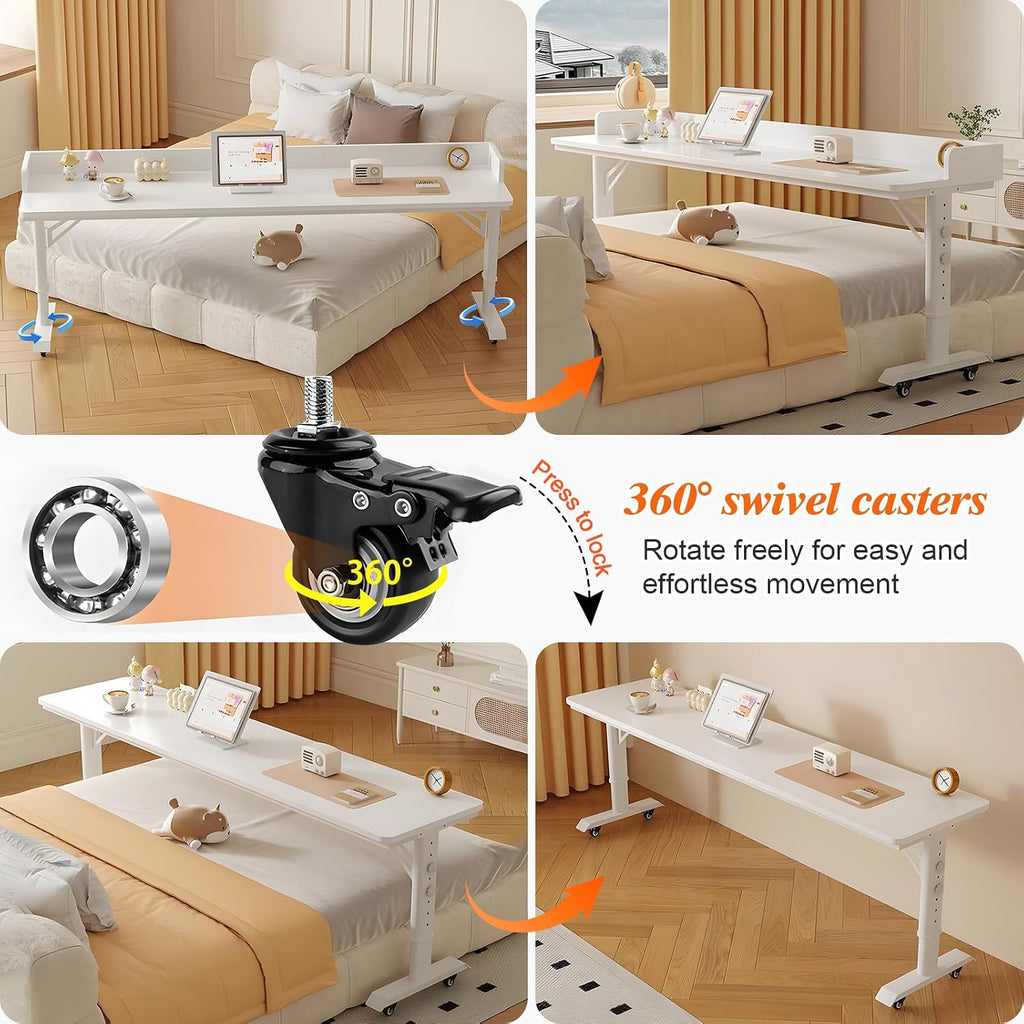 Over Bed Table with Wheels, Height Adjustable Over Bed Desk 26.8"–40.5", Multiple Length Options for Twin, Full, Queen, King & Cal King Beds, Rolling Laptop Workstation for Home & Hospital - Image 6