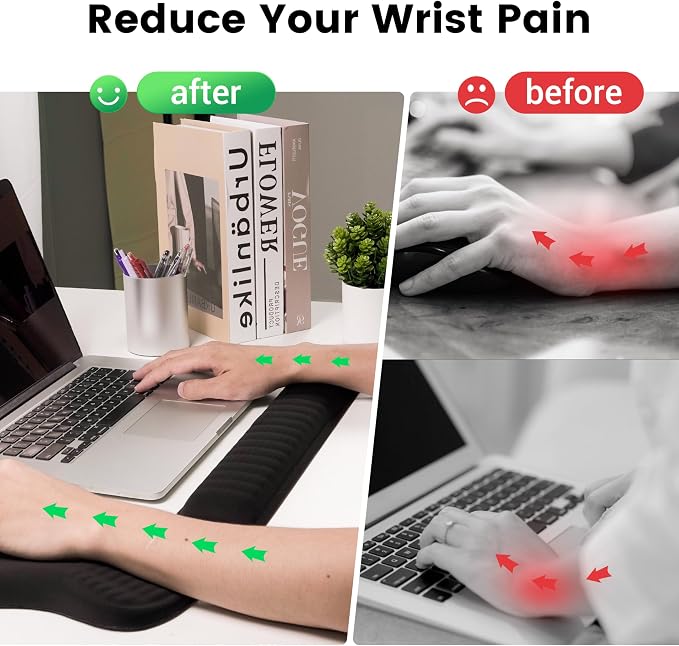 MEKASS Ergonomic Mouse Pad and Keyboard Wrist Rest Set, Super Soft Memory Foam Desk Wrist Support for Computer Keyboard, Non-Slip Arm Palm Rests Cushion for Typing Gaming Office Laptop Mac (Black) - Image 2