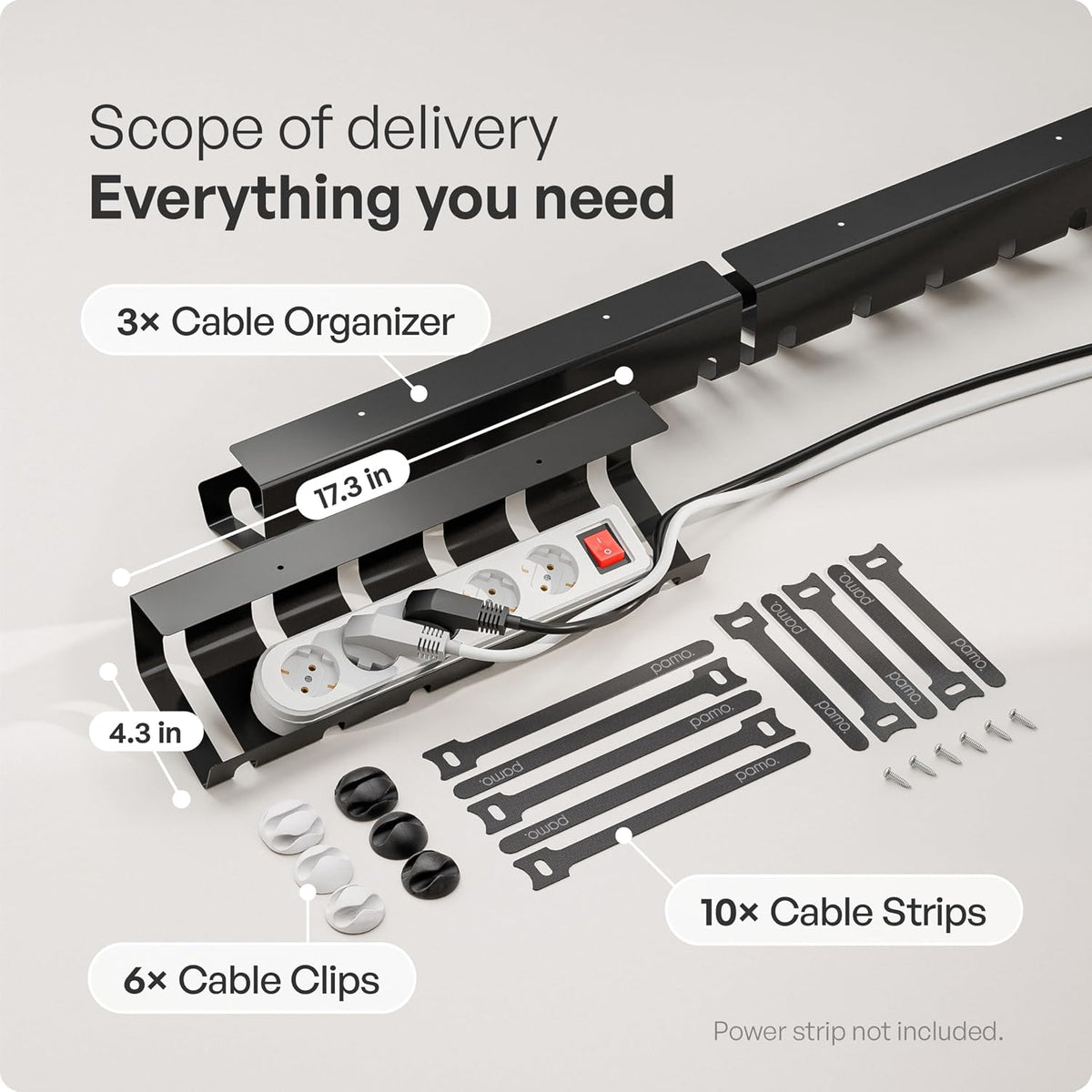 PAMO Cable Management Under Desk, Set of 3 - Black - Image 3