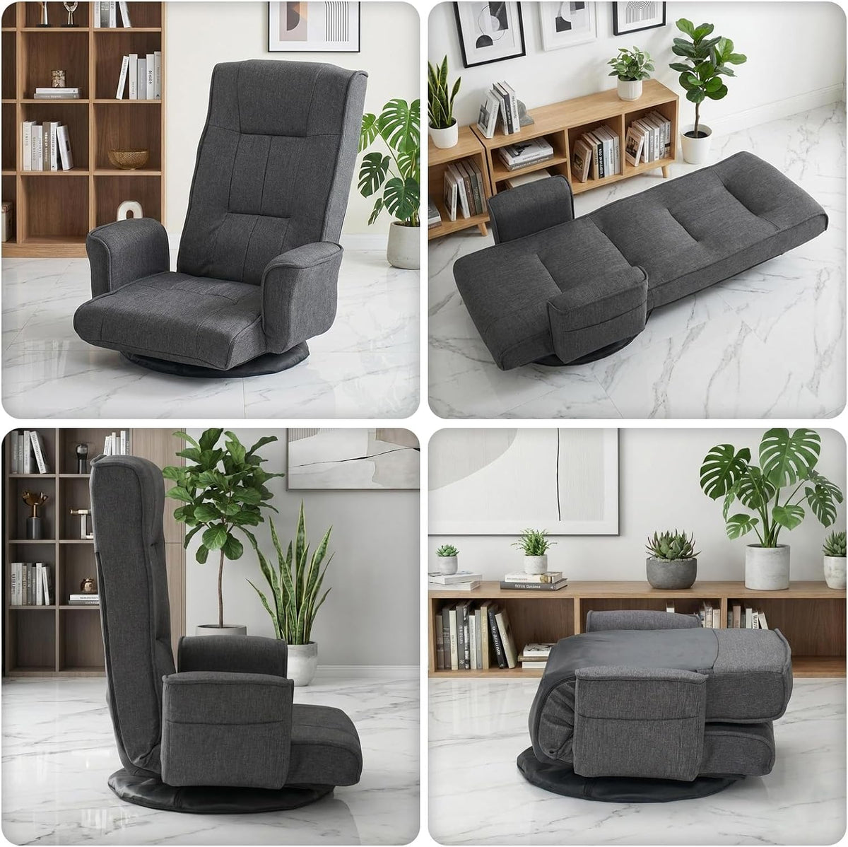 360° Swivel Floor Chair for Adults, 14-Position Adjustable Folding Floor Lounger with Armrests for Reading, Gaming & Relaxing - Image 7