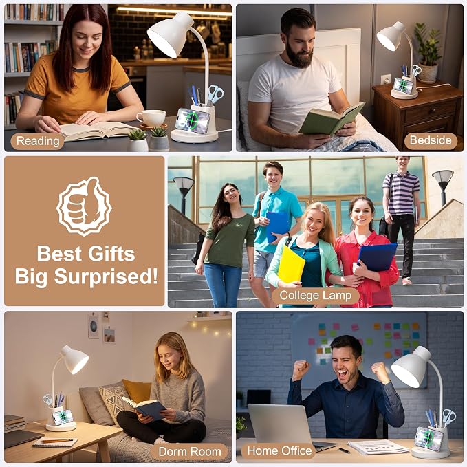 10W Wireless Charging LED Desk Lamp with Pen Holder, CRI 95, White | 800LM, 3 Modes, 360°Flexible Arm, Touch, Brightness, Table Lamp for Home Office, Dorm, Bedside, Study, Reading, with Adapter - Image 8