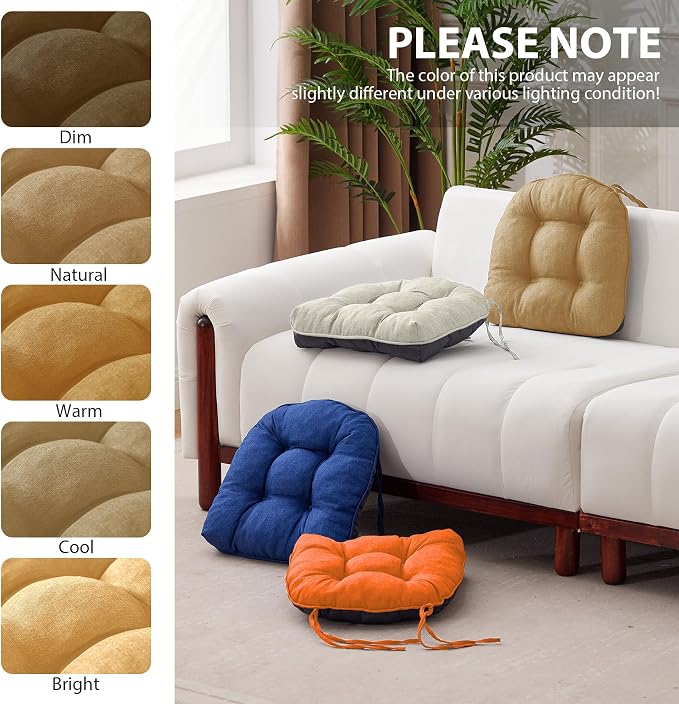 IASEAHK Chair Cushions for Dining Chairs, Seat Cushions for Kitchen Chairs, Indoor Seat Cushions with Ties, Tufted Foam Chair Pads, Non Slip Chair Cushions Set of 6, 15.5" x 15.5" x 4", Khaki - Image 7