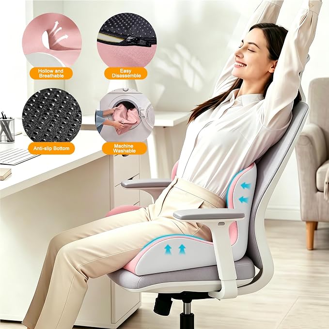 X Large Seat Cushion Office Chair and Car with Lumbar Support Pillow | Ergonomic Seat Cushion for Sciatica & Tailbone Pain Relief, Ideal for Car Driving Truck Office Chairs Wheelchairs Home Use - Image 4