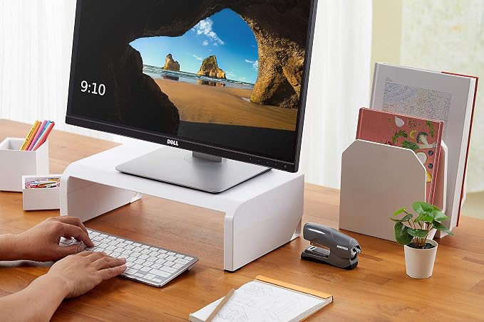 Bostitch Office Konnect Adjustable Monitor Stand Riser, 4 Height Adjustments, Built-In Cable Management, Rubber Feet - White - Image 8