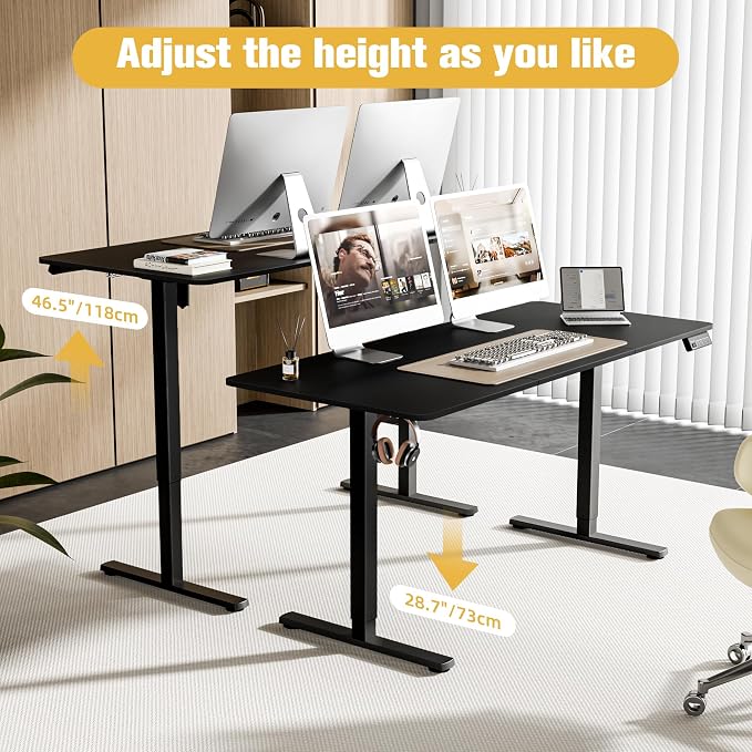 63"x28" Standing Desk, Height Adjustable Sit-Stand Home Office, Black | Electric Adjustable Standing Desk, Sit to Stand Computer Office Desk with Splice Board, Memory Preset, Lifts 28.7''-46.5" - Image 4