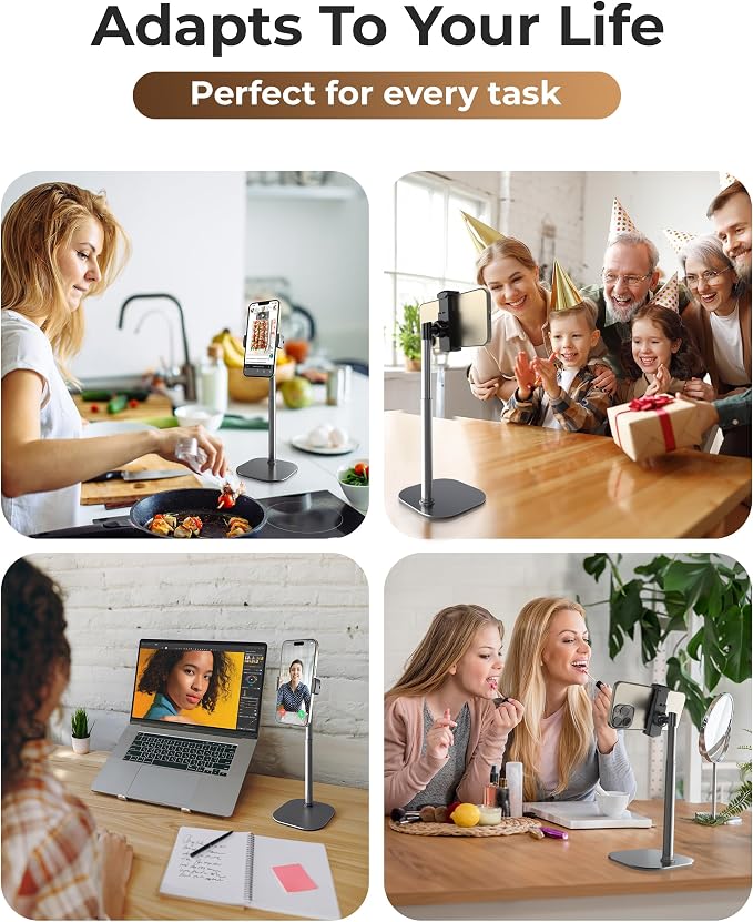 COOPER ChatStand Sturdy Cell Phone Holder, iPhone Stand for Desk, Recording | 9-13" Adjustable, Weighted Metal Base, Tabletop Tripod, for Filming, Video Calls, FaceTime; fits all iPhone, Samsung, Android - Image 5