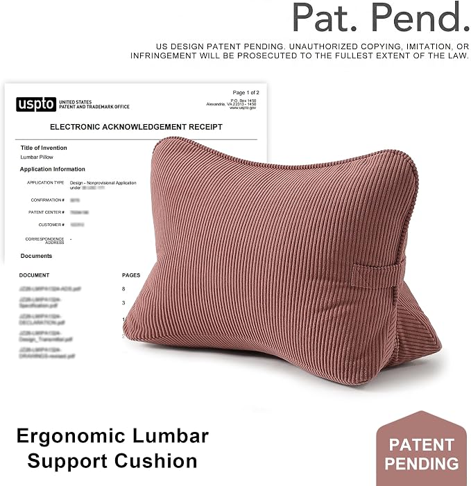 Pat. Pend. Corduroy Back Pillow for Sitting Up & Reading, Ergonomic Triangle Lumbar Support Cushion for Sofa, Armchair & Bed, Removable Cover, Brick Brown - Image 9