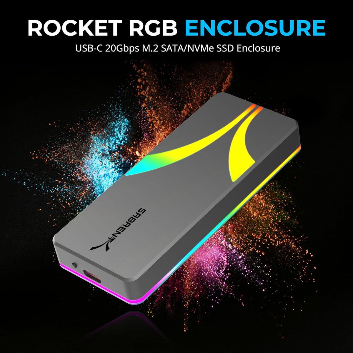SABRENT Rocket RGB USB4 20Gbps NVMe & SATA M.2 SSD Enclosure (EC-RGBG) - Image 2