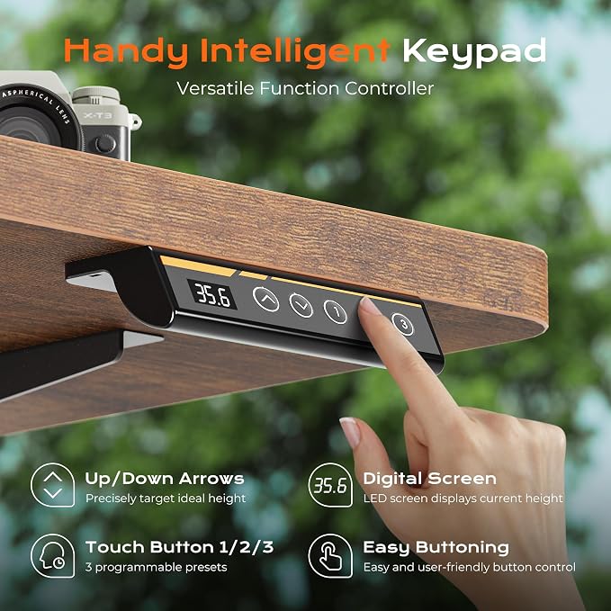 Huuger 48 x 28 Large Electric Standing Desk, Height Adjustable Desk, 27.6" Deep Desktop, Stand up Gaming, 2 Hooks, 3 Preset Heights, for Home Office, Rustic Brown - Image 6
