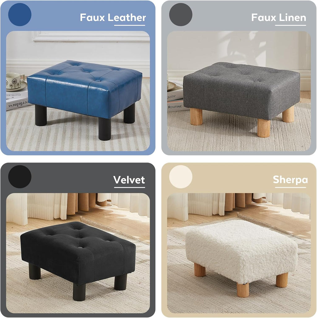 Small Foot Stool Ottoman, Linen Footstool Ottoman Foot Rest for Couch, Rectangle Footstools and Ottomans Small for Living Room, Entryway and Bedroom (Beige) - Image 9