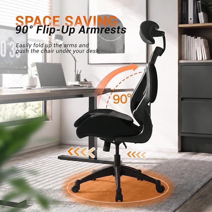 BOLISS 400lbs High Back Ergonomic Office Chair with Dual Seat Cushion | Heavy Duty, Angle Adjustable Headrest, Soft Flip-up Arms, Molded Foam Seat, Back Support,Mesh Computer Desk Chair with - Image 4