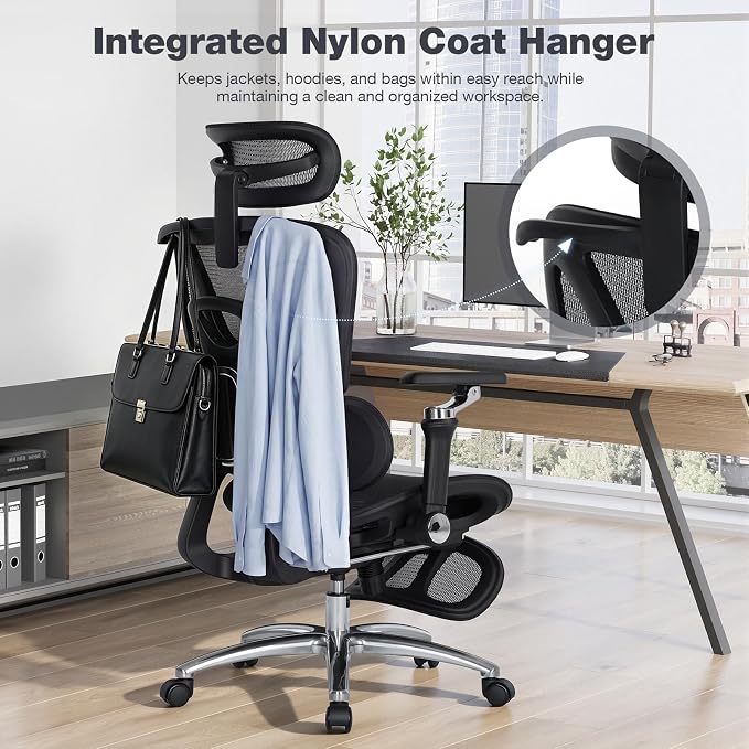 MALOL Ergonomic Office Chair, 400lbs High Back Mesh Desk Chair with 6D Armrests, 3D Headrest, Adjustable Lumbar Support, Seat Depth Adjustment, Tilt Lock, Metal Base & PU Wheels, Black - Image 10