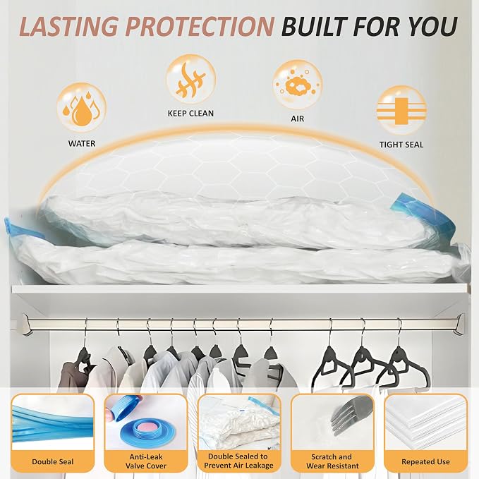 8 XXL Jumbo Vacuum Storage Bags for Bedding, Space Saver with Hand Pump | 47.2" x 35" Extra Large Vacuum Seal Bags for Bedding, Comforters, Blankets & Pillows; 80% Space-Saving Storage for Home - Image 4