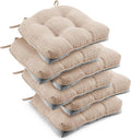 downluxe Indoor Chair Cushions for Dining Chairs, Tufted Overstuffed Textured Foam Kitchen Chair Pads with Ties and Non-Slip Backing, 15.5" x 15.5" x 4", Oatmeal Beige, 6 Pack by Downluxe