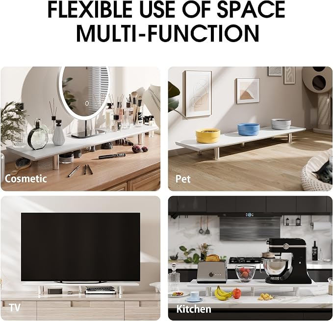 Fenge 39.4” Dual Monitor Stand with Height Adjustable Legs, White | Wooden & Steel, Ergonomic Height 3.6" to 4.4", Underneath Storage, Holds up to 99lbs, Laptop Monitor Stand for Home Office - Image 6