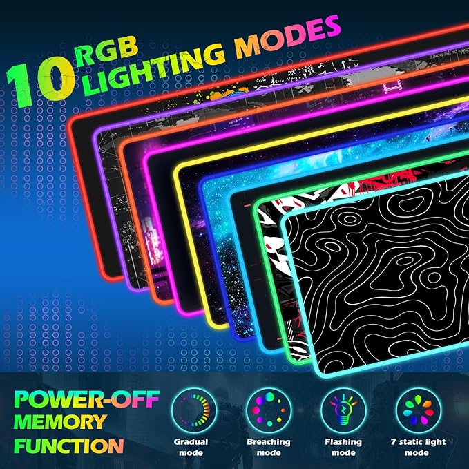 ToLuLu RGB Wireless Charging Gaming Mouse Pad, 7.5/10/15W 10 Light Modes LED Mouse Pad Computer Keyboard Mat Mousepad, 800x300x4MM Extended Large Desk Pad for Gamer, Black and White Abstract Lines - Image 3