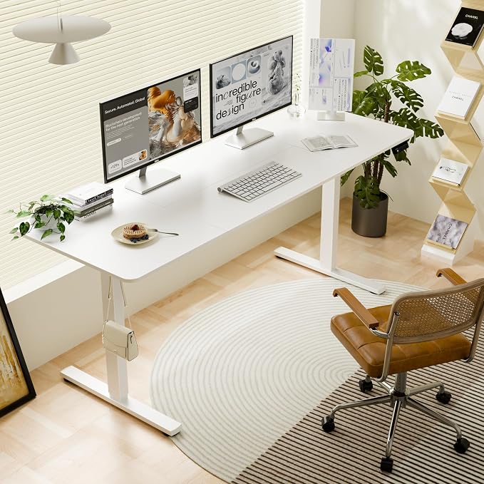 67"x24" Standing Desk, Height Adjustable Sit-Stand Home Office, White | Electric Adjustable Standing Desk, Sit to Stand Computer Office Desk with Splice Board, Memory Preset, Lifts 28''-46.5" - Image 2