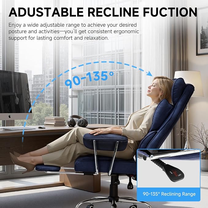 GTPLAYER Gaming Chair,Office Chair with Pocket Spring Lumbar Support, Ergonomic Comfortable Wide Office Desk Computer Chair with Outward Fixed Soft Armrests and Footrest (Fabric, Dark Blue & White) - Image 6