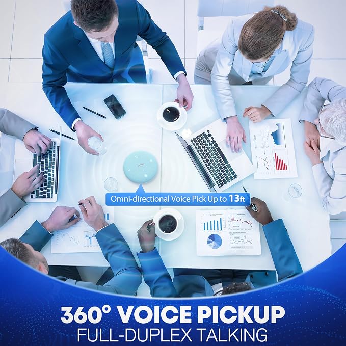 Conference Speakerphone for Zoom Calls, Webinars and Online Classes, Blue | AI noise reduction, 360° voice pickup, 4-mic array, full-duplex, Bluetooth, NFC, USB, up to 8 hours, portable, app-free audio - Image 5