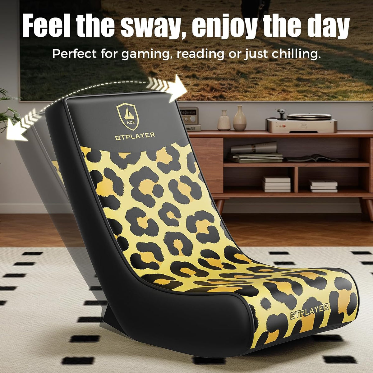 GTPLAYER Gaming Floor Rocking Chair – Rocker Floor Game Chair with Angle Limiter, Compact & Lightweight Game Seat, Yellow Leopard Patterned - Image 5