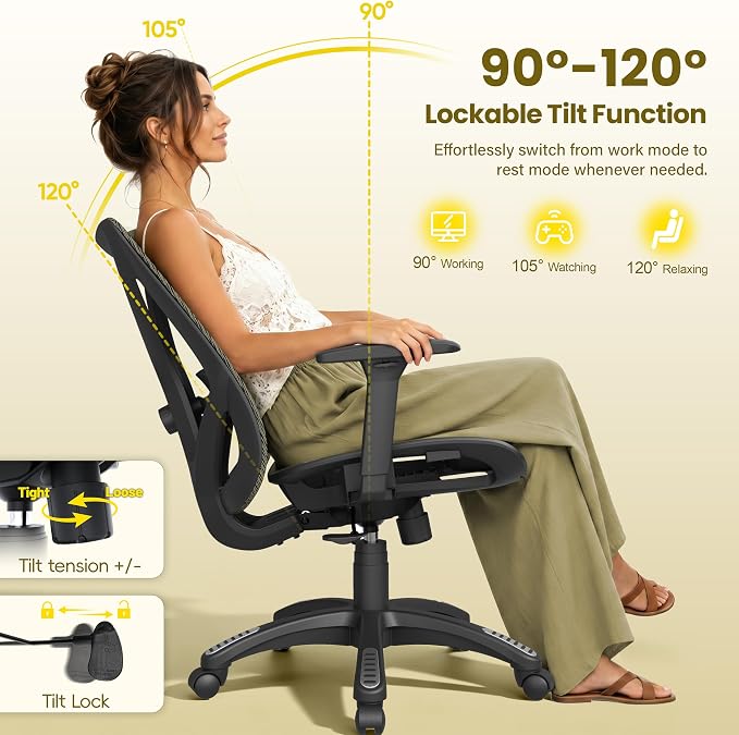 Ergonomic Office Chair, Mesh Computer Desk Chairs with Adjustable Lumbar Support, 3D Armrests, Tilt Function, Comfy Wide Seat, Swivel Executive Work Task Chair for Company and Home - Image 7