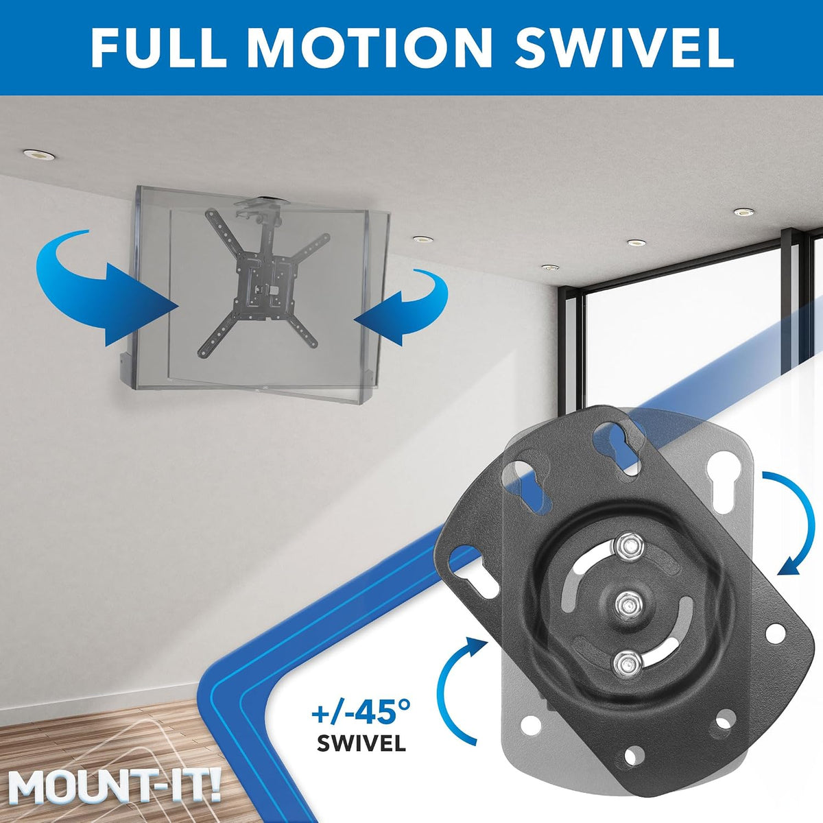 Mount-It! Fold-Up Ceiling TV Mount for 23–55 Inch TVs, Space-Saving Flip Down Bracket for Flat & Slanted Ceilings, Retractable Adjustable Tilt & Swivel Mount, VESA up to 400x400, 44 lbs Capacity - Image 7