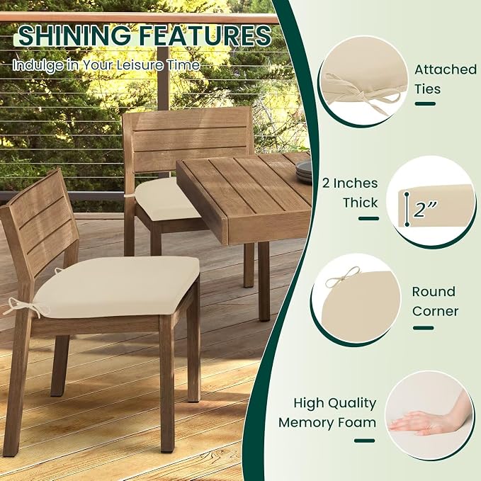 HARBOREST Outdoor Chair Cushions Set of 6, Water Resistant Patio Chair Cushions with Ties, Outdoor Seat Cushions for Patio Furniture, 17"x16"x2", Beige - Image 3