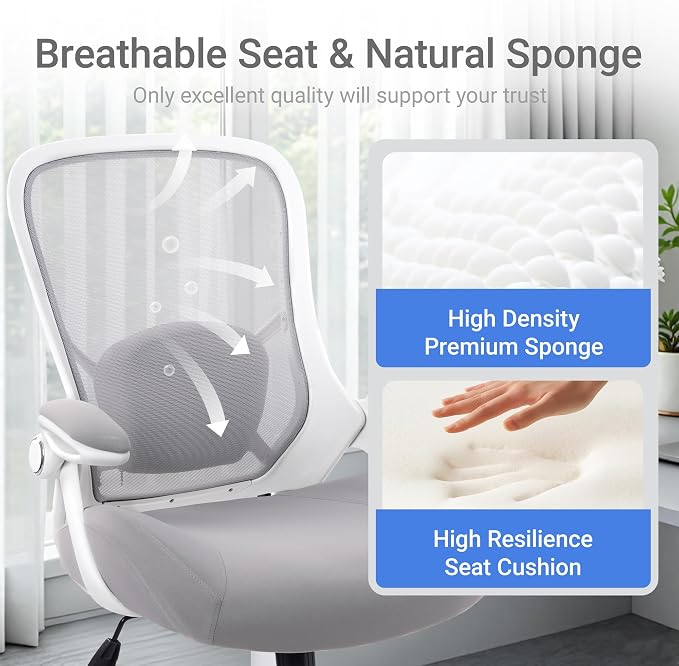 400lbs Heavy Duty Office Chair, Computer Desk Chair Grey | Office and Home, 5" Thickened Seat, Ergonomic with Adjustable Armrests, Mesh Executive Chair - Image 4