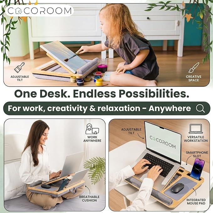Lap Desk for Adults, Vented 6-Angle Laptop Bed Tray Table, Gray | Cushion pillow base | Phone & tablet holder | Foldable portable couch & sofa stand | Writing, reading, study, drawing, 17in - Image 3