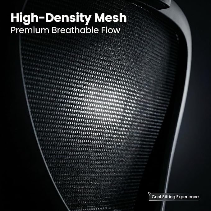 Monhey Ergonomic Chair, Adjustable Lumbar & Flip-up Arms, Black | Breathable Mesh,Height Adjustable, Rocking Swivel, High Back, Home Office Use - Image 3