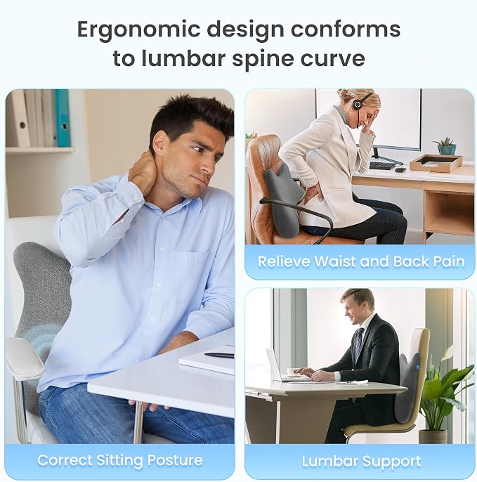 Heated Lumbar Support Pillow for Office Chair, Ergonomic Back Support Cushion with Vibration, Memory Foam Chair Back Massager,Gifts for Mom Dad - Image 4