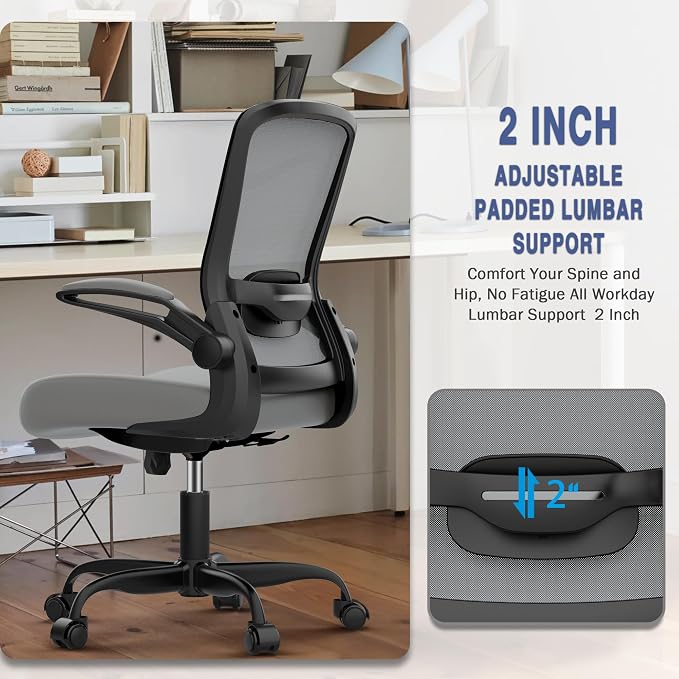 Mimoglad Ergonomic Office Chair - Desk Chair with Flip-up Armrests & 135° Recline, Adjustable Lumbar Support - Space-Saving Task Chair for Business/Team Office & Home | Supports 300 lbs · Seat 19.48"–23.4" · Breathable mesh · 20–30 min assembly · 5-yea... - Image 6