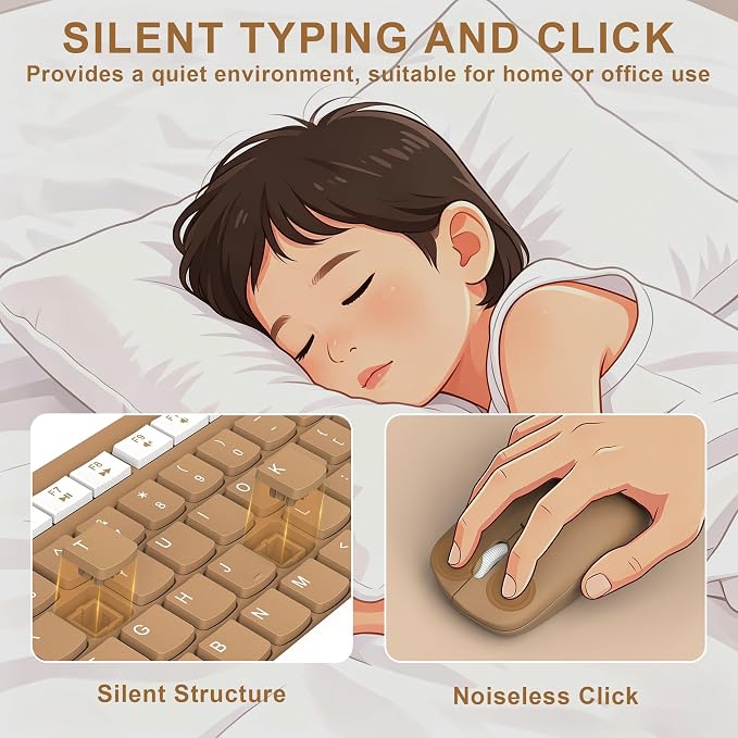 Wireless Keyboard and Mouse Combo Silent for Office and Home(Mocha Color-A) | 2.4G Full Size Silent Cordless Keyboard with Tilt Legs,3-Level DPI Quiet Mouse,for Windows/Mac OS/Desktop/Laptop/PC - Image 3