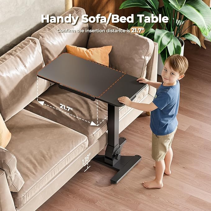 JOY worker Foldable Rolling Standing Desk, 180° Tilt Overbed Bedside Table | Height Adjustable, 31.5" Black MDF Top with Lips, Collapsible Top & Base for Storage, Poratble Mobile Desk for Home Hospital - Image 6