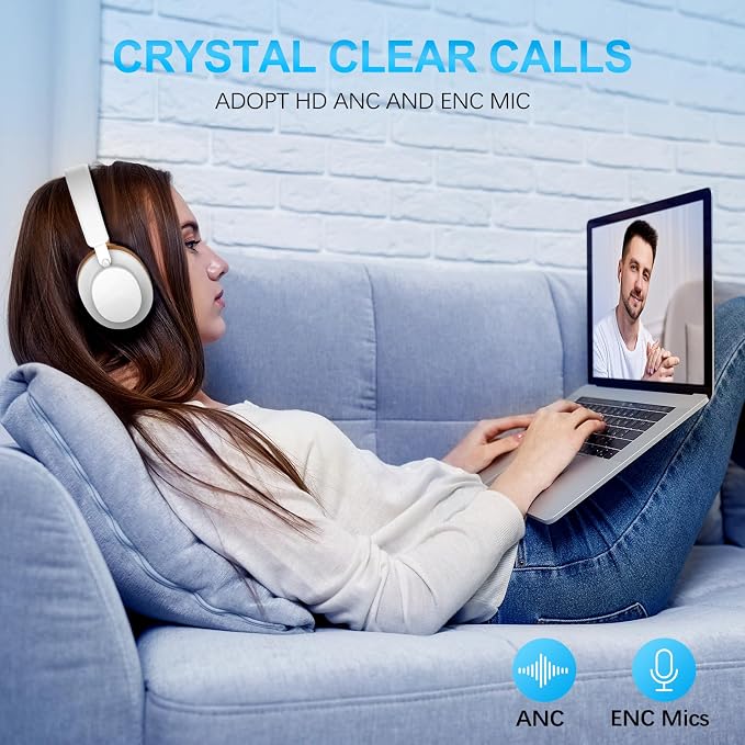 Over Ear Headphones Wireless Bluetooth, Noise Cancelling Headphones Bluetooth with Microphone, Cancelling Wireless Headphones Over Ear, 65h Playtime, Clear Calls, Comfort Fit For Travel (Grey Brown) - Image 4