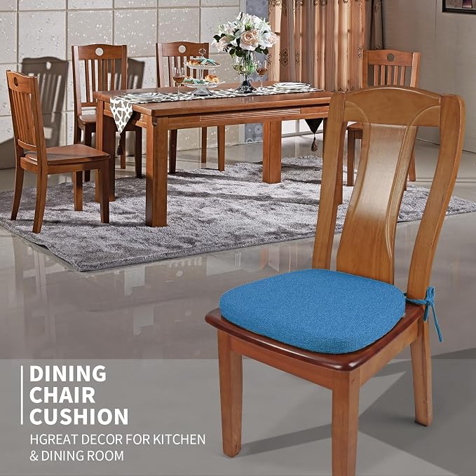 SINOSSO 4 Pack Memory Foam Chair Cushions for Dining Chairs, Friendly Woven Fabric 16" U-Shape Comfortable Kitchen Chair Pads, Removable Slip Resistant Seat Cushions (Set of 4, Blue) - Image 2