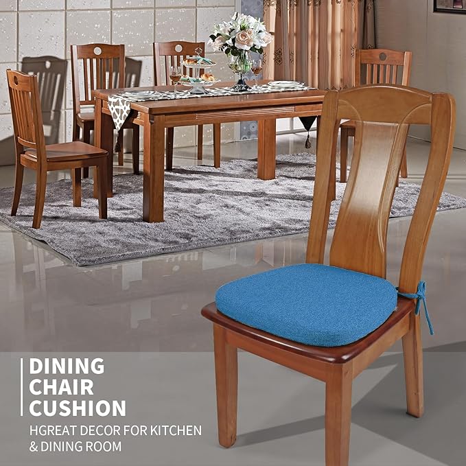 SINOSSO 6 Pack Memory Foam Chair Cushions for Dining Chairs, Friendly Woven Fabric 16" U-Shape Comfortable Kitchen Chair Pads, Removable Slip Resistant Seat Cushions (Set of 6, Blue) - Image 2